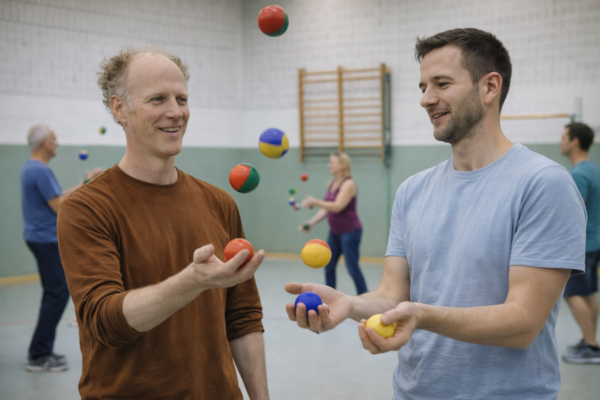 Jongliertraining im Fitnessstudio